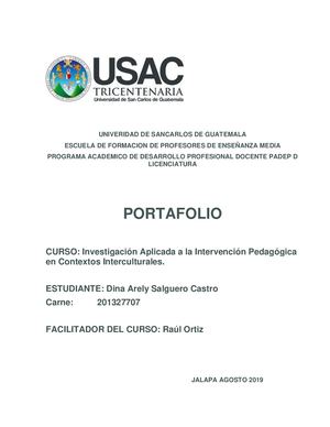 Portafolio Investigacion Aplicada, En Intervencion Pedagogica