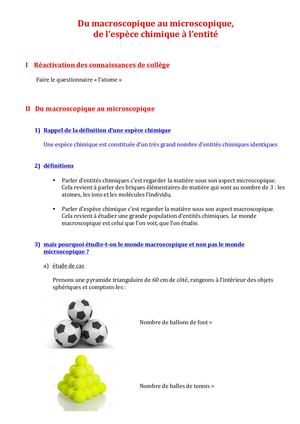 seconde cours Du Macroscopique Au Microscopique