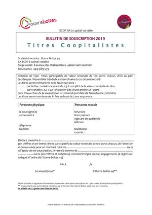 Bulletin de Souscription Coopitaliste 2019