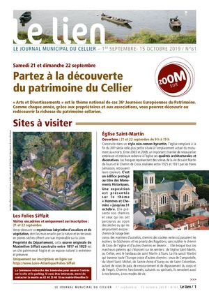 Le Lien 61 JOURNAL MUNICIPAL LE CELLIER -Septembre/octobre 2019