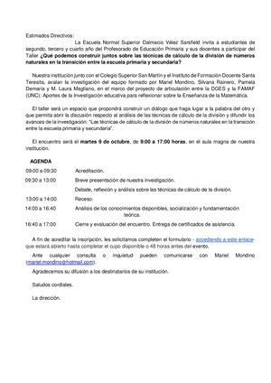 Invitación A Profesorado Primaria Taller Dvs