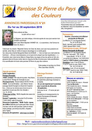 Informations paroissiales du 1er au 30 Septembre