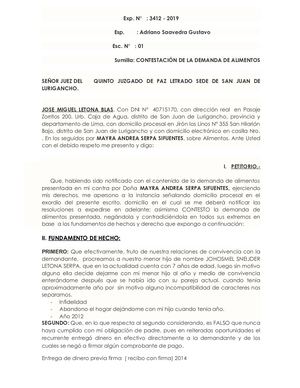Contestacion De Alimentos Jose Letona