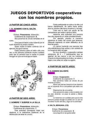 Juegos Cooperativos Con Los Nombres Propios