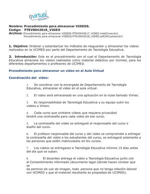 2882019 Procedimiento Para Almacenar Videos Ptev0042018 Video