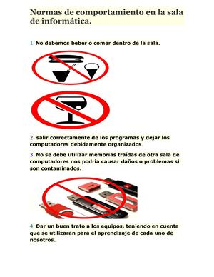 Normas que se deben cumplir en la sala de informatica. I.K.S.O