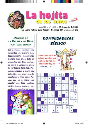 HOJA DOMINICAL 25 AGOSTO 2019 NIÑOS