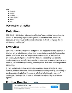 DEFINITION OF; OBSTRUCTION OF JUSTICE