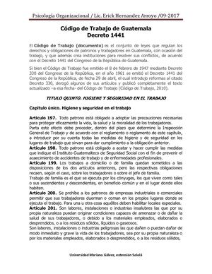 Codigo De Trabajo De Guatemala Psicologia Organizacional