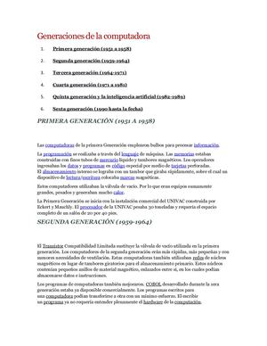 Generaciones De La Computadora