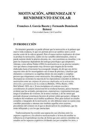 Motivación, Aprendizaje Y Rendimiento Escolar