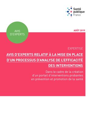 Expertise : Avis d’experts relatif à la mise en place d’un processus d’analyse de l’efficacité des interventions dans le cadre de la création d’un portail d’interventions probantes en prévention et promotion de la santé
