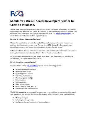 Should You Use Ms Access Developers Service To Create A Database