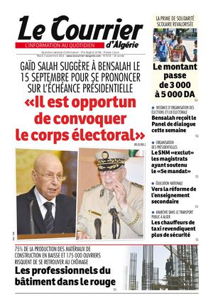 Le Courrier d'Algérie du mardi 3 septembre 2019