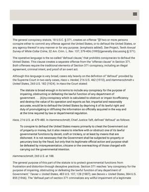 DOJ; 18 USC. § #371-CONSPIRACY TO DEFRAUD THE UNITED STATES .