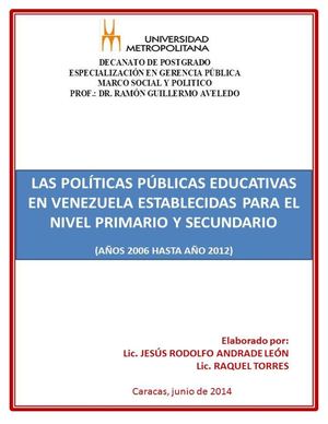 LAS POLÍTICAS PÚBLICAS EN EL ÁMBITO EDUCATIVO VENEZOLANO