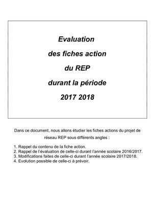 Evaluation Des Fiches Actions Du Rep De Saint Florentin 2017 2018