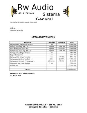 Cotizacion Sonido Lancha Mimosa 1