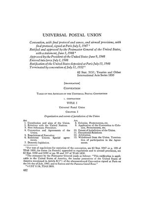 UNIVERSAL POSTAL UNION CONVENTION-1947