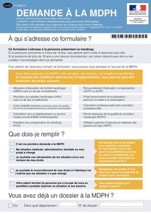 Cerfa N°15692 01 Demande à La Mdph
