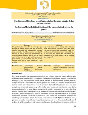 Queiloscopia. Método de identificación del ser humano a partir de las huellas labiales