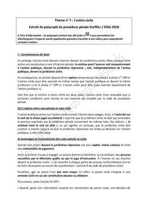 Thème 7 L'action Civile - Extrait Polycopie Pénale Greffier