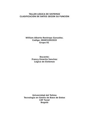 Taller Lógica Clasificacion De Datos