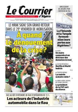 Le Courrier d'Algérie du samedi 7 septembre 2019
