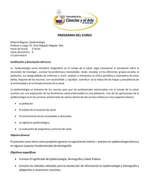 Justificación Y Descripción Del Curso De Epidemiologia 2019