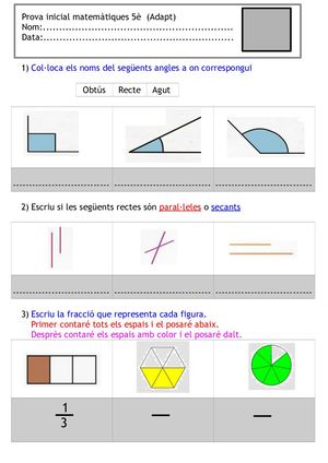 Prova Inicial Matemàtiques De Cinquè