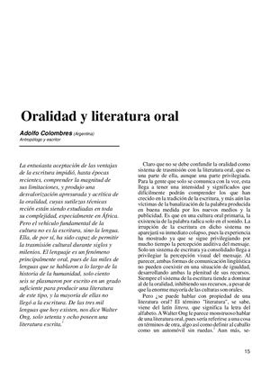 Oralidad 09 15 21 Oralidad Y Literatura Oral