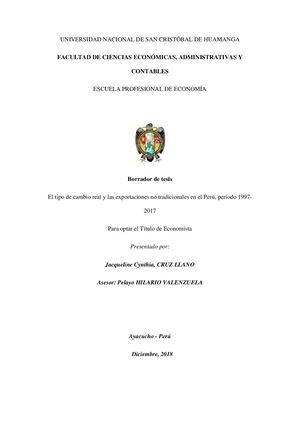 Tesis Tipo De De Cambio Real Y Las Exportaciones No Tradicionales En El Peru, Periodo 1997 2017