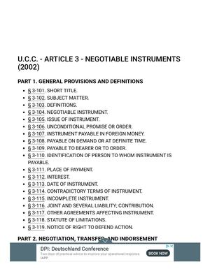 UCC ARTICLE #3; NEGOTIABLE INSTRUMENTS  .