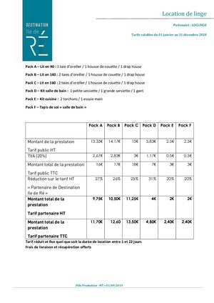 Tarifs Services Négociés Loc Linge