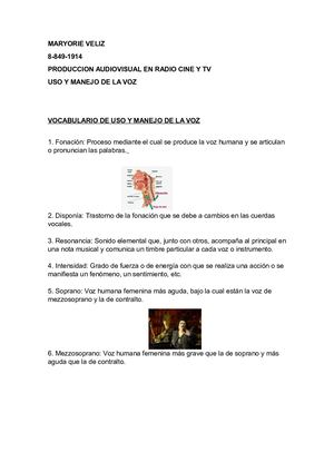 Vocabulario Uso Y Manejo De La Voz