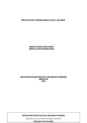 Proyecto Valores Y Catedra Para La Paz 2018