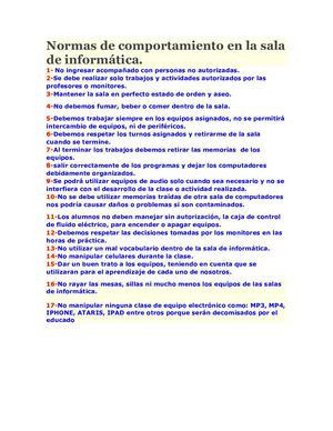 Normas De Comportamiento En La Sala De Informática