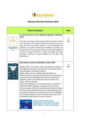 Sélection Rentrée Littéraire 2019