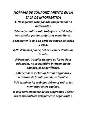 Normas De Conportamiento En La Sala De Informatica 1