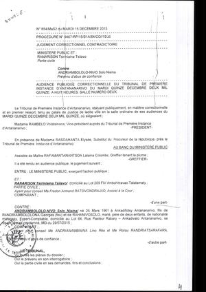 3 Ltgo Jugement Du Tribunal Correctionnel Du 15 Décembre 2015 Dont Le Magistrat Rosa Fait Référence