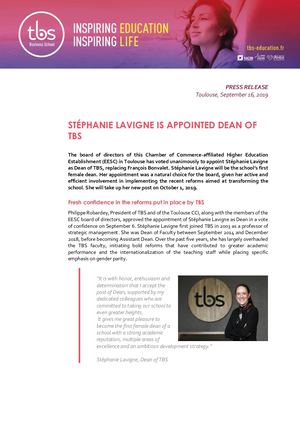 Stéphanie LAVIGNE is appointed Dean of TBS