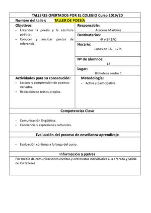 Programación Talleres 2019 20