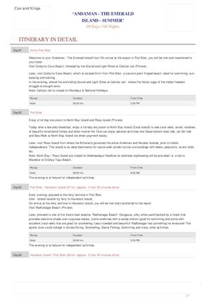 Andaman Tour Packages - Read Itinerary in detail of Andaman Tourism by Cox & Kings