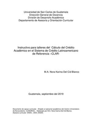 Instructivo Para Talleres Del Cálculo Del Crédito Académico En El Sistema Latinoamericano De Referencia Clar Cunoroc