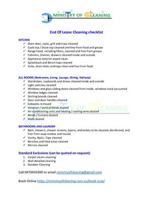 End Of Lease Cleaning Checklist Moc