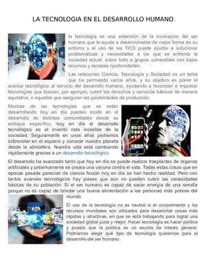 La Tecnologia En El Desarrollo Humano