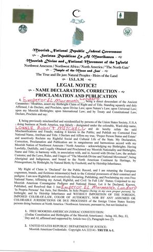 LEGAL NOTICE! - NAME DECLARATION, CORRECTION -  PROCLAMATION AND PUBLICATION