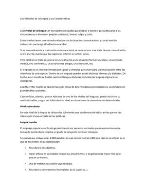 Los 4 Niveles De La Lengua Y Sus Características