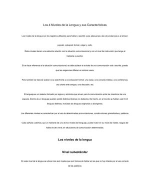 Los 4 Niveles De La Lengua Y Sus Características