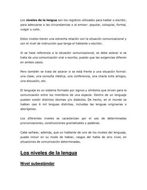 Tarea Los Niveles De Lenguaje